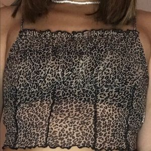 Frill trim crinkle leopard cami top